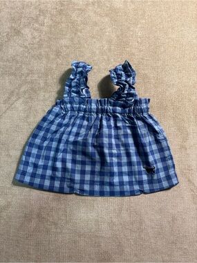 The Black Dog Blue Plaid Ruffle Strap Girls Top